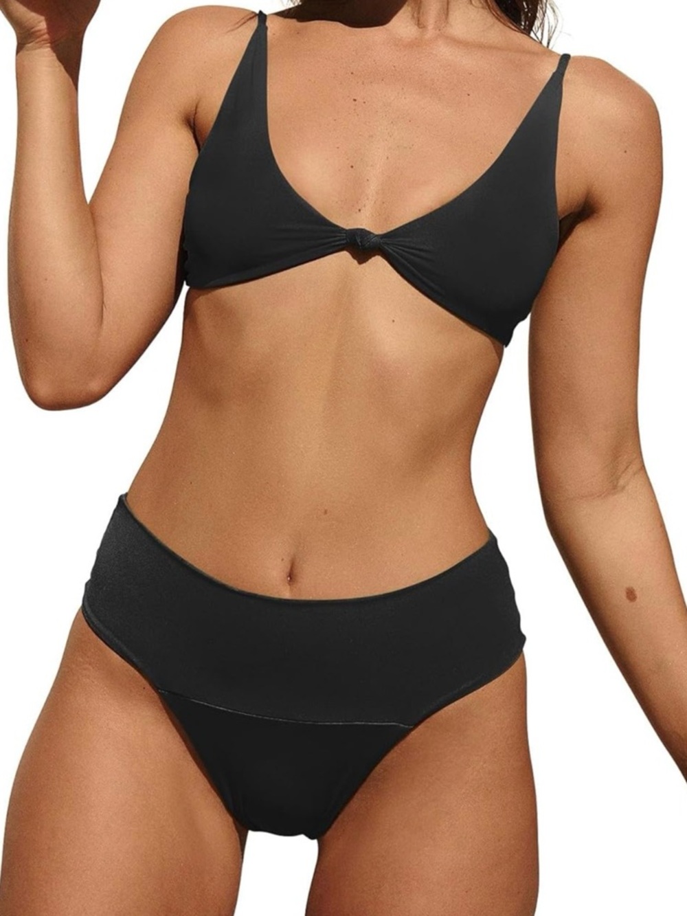 NWT Women's Sexy Knot Triangle Bikini High Leg Super Cheeky Black Size 6